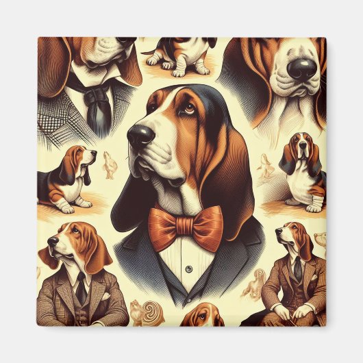 Vintage Basset Hound Illustration Magnet (Vorne)