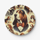 Vintage Basset Hound Illustration Pappteller (Vorderseite)