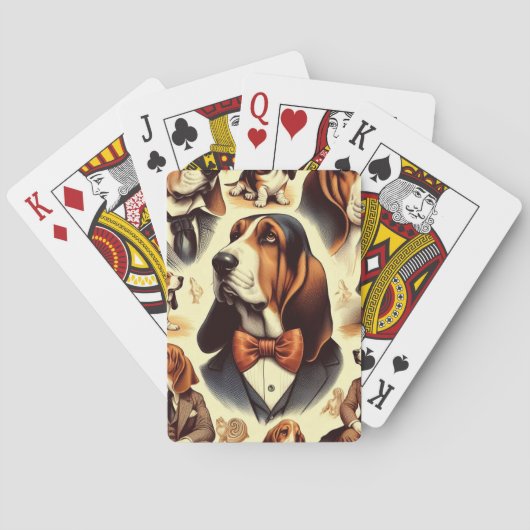 Vintage Basset Hound Illustration Spielkarten (Rückseite)