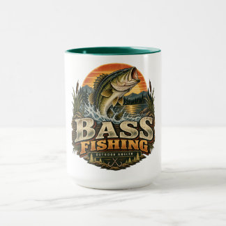 Vintage-Bassfischen bei Sonnenaufgang Tasse