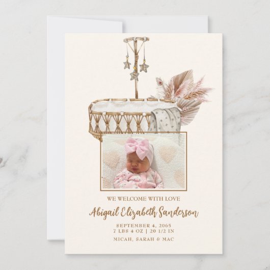 Vintage Bassinet Foto Geburtsankündigung Einladung (Vorderseite)