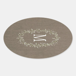 Vintage-Bast-Blumenmonogramm Ovaler Aufkleber
