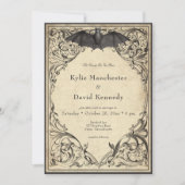 Vintage Bat Until Death Black Parchment Wedding Einladung (Vorderseite)
