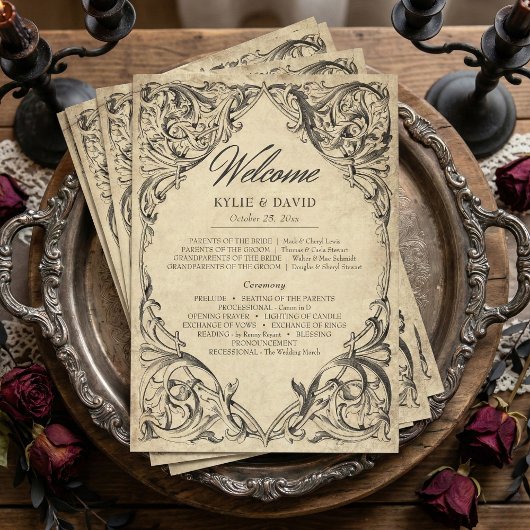 Vintage Bat Until Death Black Parchment Wedding Programm