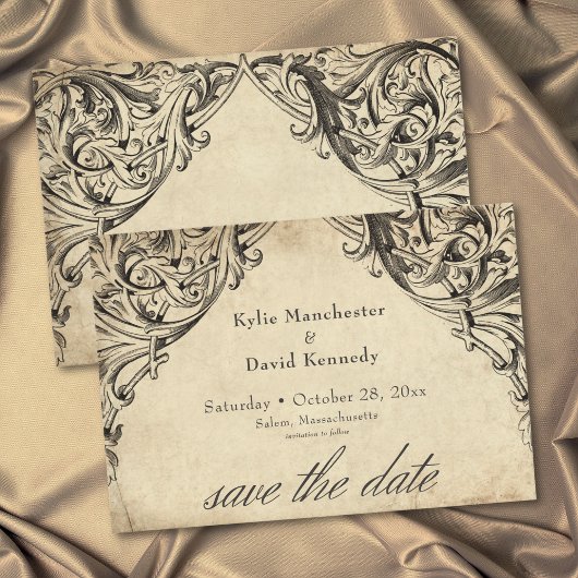 Vintage Bat Until Death Black Parchment Wedding Save The Date