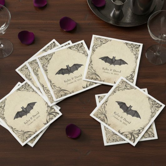 Vintage Bat Until Death Black Parchment Wedding Serviette