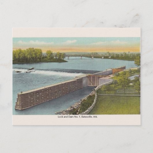 Vintage Batesville Arkansas Lock und Staudamm Post Postkarte (Vorderseite)