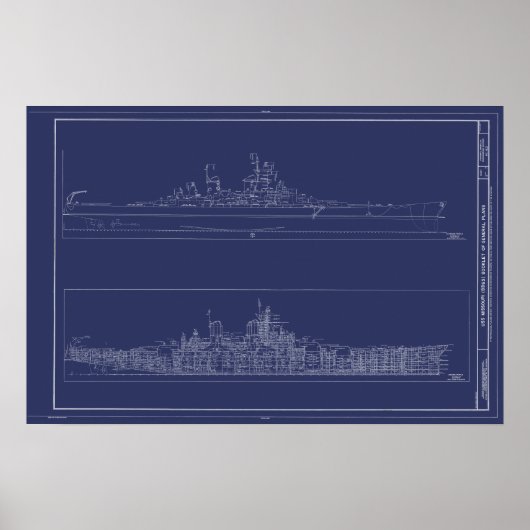 Vintage Battleship USS Missouri Blueprints Poster (Vorne)