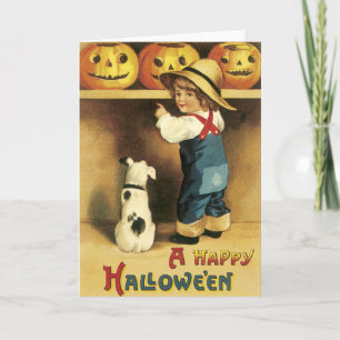 Vintage Bauer Boy Halloween Card Karte