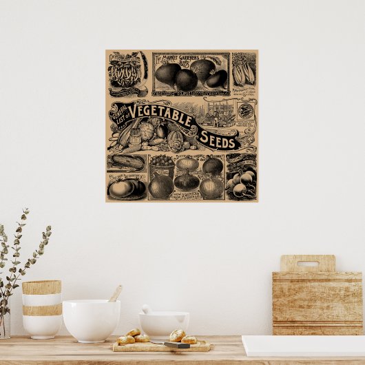Vintage Bauern Markt Gemüsegarten Poster (Küche)