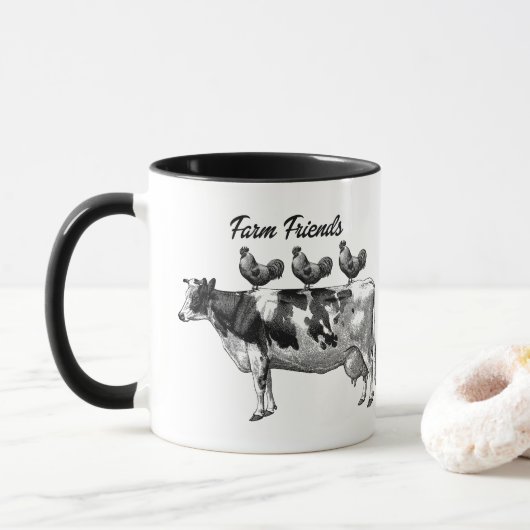 Vintage Bauernhof-Freundkuhhühner Land-Tasse Tasse (Mit Donut)