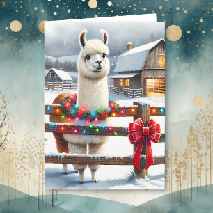Vintage-Bauernhof und niedlicher Lama-Weihnachten Karte