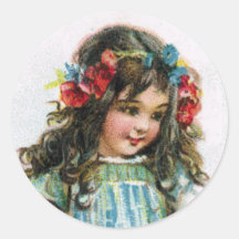 Vintage-Bauernhofmädchen mit Blumenaufkleber