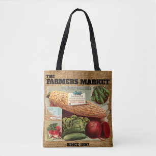 Vintage-Bauernmarkt-Faux-Jute-Sack-Vorlage Tasche