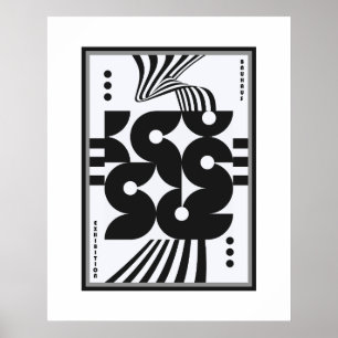 vintage bauhaus schwarz-weiß wellige geometrische poster