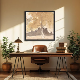 Vintage-Baum-Landschaft-Aquarell, neutrales Cottag Leinwanddruck