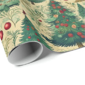 Vintage Bäume Weihnachtspapier H1004 Geschenkpapier (Rolleneckpunkt)