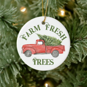 Vintage Baumfarm Roter Weihnachtswagen Keramik Ornament