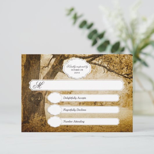 Vintage Baumkarving-Hochzeit RSVP 1.0 (Stehend Vorderseite)