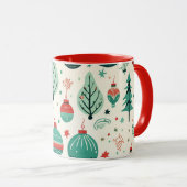 Vintage Baumschmuck Muster Retro Weihnachten Tasse (VorderseiteRechts)