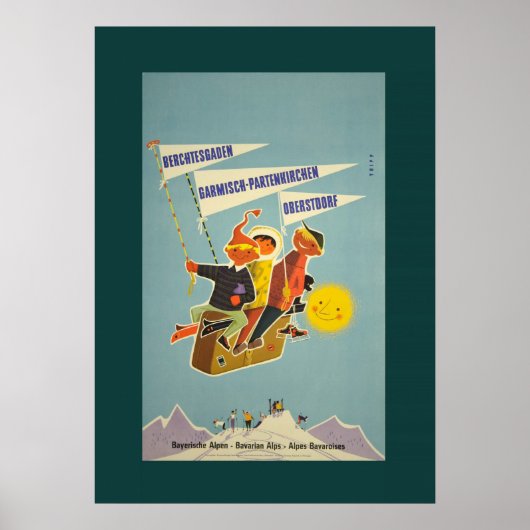 Vintage Bayerische Alpen Reiseplakat Poster (Vorne)