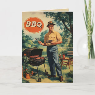 Vintage BBQ Delight: Klassisches Gartenkochkarten- Einladung