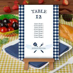 Vintage-BBQ-Hochzeits-Sitzkarte in Marineblau mit