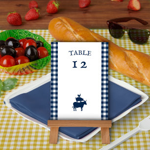 Vintage BBQ Navy-Blue Gingham-Hochzeit Tischnummer