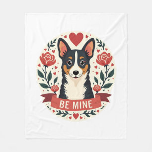 Vintage Be Mine Corgi Valentinstag Florale Folk Ar Fleecedecke