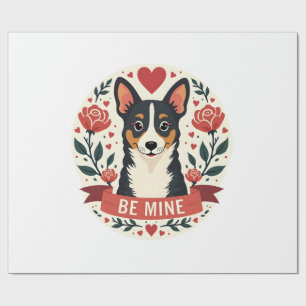 Vintage Be Mine Corgi Valentinstag Florale Folk Ar Geschenkpapier
