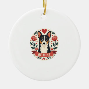 Vintage Be Mine Corgi Valentinstag Florale Folk Ar Keramik Ornament