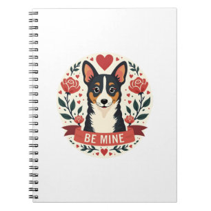 Vintage Be Mine Corgi Valentinstag Florale Folk Ar Notizblock