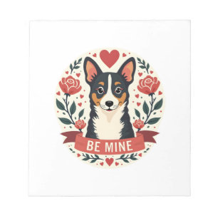 Vintage Be Mine Corgi Valentinstag Florale Folk Ar Notizblock