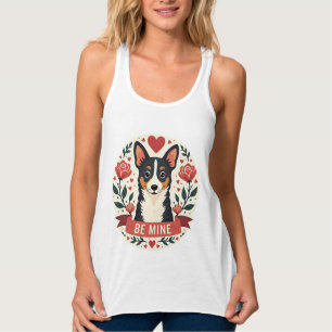 Vintage Be Mine Corgi Valentinstag Florale Folk Ar Tank Top