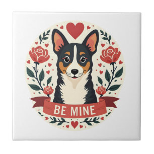 Vintage Be Mine Corgi Valentinstag Florale Volksku Fliese