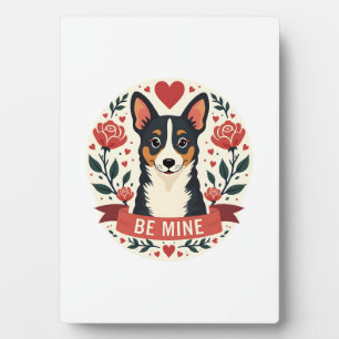 Vintage Be Mine Corgi Valentinstag Florale Volksku Fotoplatte