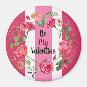 Vintage Be My Valentine Rosa Weiß Gestreift Magnet