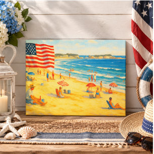 Vintage Beach 4. Juli Americana Unabhängigkeit Leinwanddruck