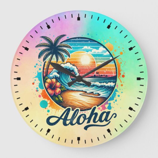 Vintage Beach Aloha Sublimation-94953 Große Wanduhr (Vorderseite)