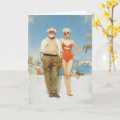 Vintage Beach Couple Summer Contrast Karte (Gelbe Blume)