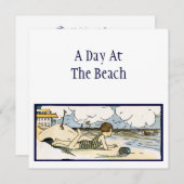 Vintage Beach Etching Editierbare Einladungen (Vorne/Hinten)