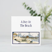 Vintage Beach Etching Editierbare Einladungen (Stehend Vorderseite)
