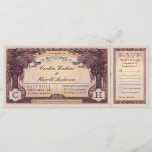 Vintage Beach-Hochzeiten mit RSVP-Karten Einladung