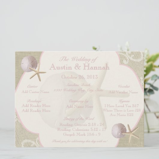 Vintage Beach-Hochzeitskarte Programm (Stehend Vorderseite)