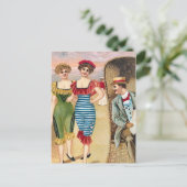 Vintage Beach Illustration Postcard Postkarte (Stehend Vorderseite)