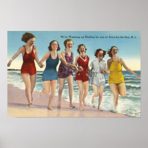 Vintage Beach Ladys in Badeanzügen Poster