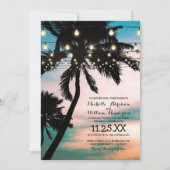Vintage Beach Palm Tree Twinkle Lights Wedding Einladung (Vorderseite)