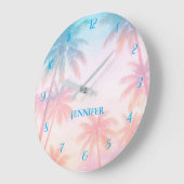 Vintage Beach Sunset Palm Trees Pastel             Große Wanduhr (Winkel)