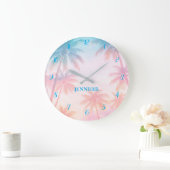 Vintage Beach Sunset Palm Trees Pastel             Große Wanduhr (Zuhause)