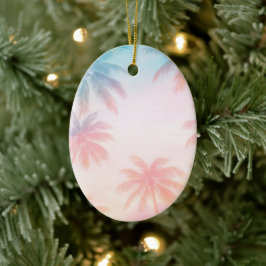 Vintage Beach Sunset Palm Trees Pastel             Keramik Ornament